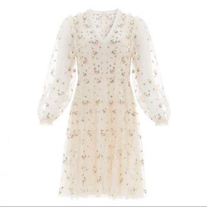 Needle & Thread Floral Long Sleeve Dress in Cream